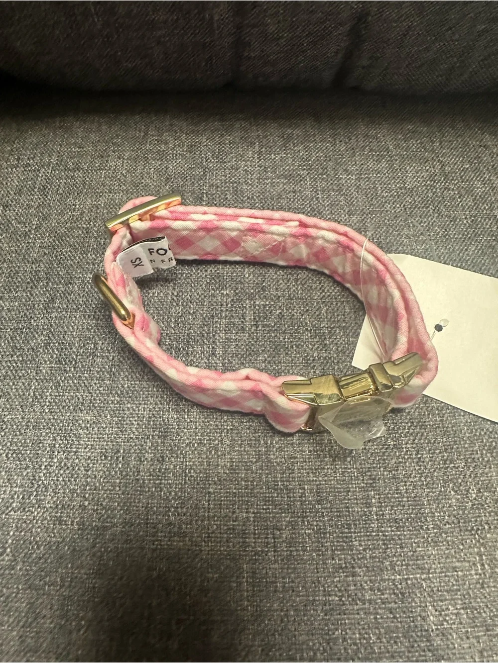The Foggy Dog - Gingham Valentines Day Gold Dog Collar